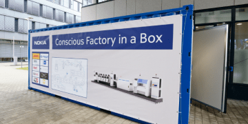 PHOTO released by Nokia at the launch of Factory in a Box in February 2018