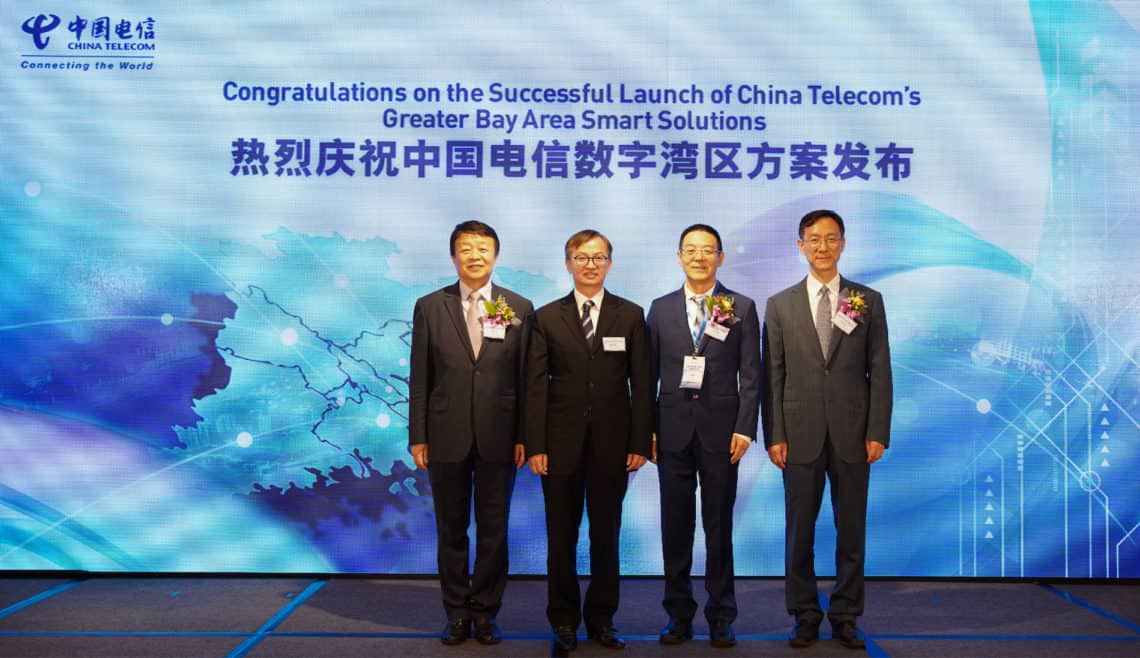 China Telecom’s grand launch event for its series of digital solutions catering to the Greater Bay Area was livestreamed across Hong Kong, Macao and Shenzhen simultaneously today. Photo shows (from left): Ou Yan, China Telecom Global’s Executive Vice President; Dr David Chung Wai Keung, JP, Under Secretary for Innovation & Technology, The Government of HKSAR; Wu Yi, Deputy Director of Digital Centre, China Merchant Group Limited; and Han Zhuo, China Telecom Global’s Executive Vice President - who joined the launch ceremony in Hong Kong. PHOTO from China Telecom