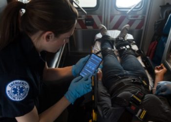 A Paramedic can now take advantage of a Samsung 5G enabled mobile device connected to the IBM Cloud platform to get vital stats for on other first responders in distress. (Photo attribution to Samsung Electronics Co., Ltd)