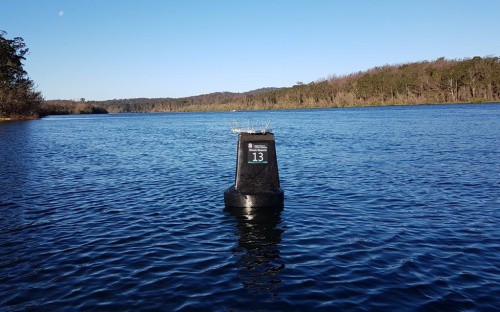 NSW DPI sensor buoy on the Clyde River near Batemans Bay. Photo: Matthew Pierce