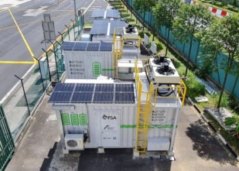 The ESS consists of two battery containers and two power conversion system (PCS) containers. (Photo credit: PSA Corporation)